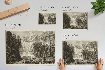 Vintage poszter Kilátás a Tivoli Grand Cascade-jára, a Róma kilátásaiból, Giovanni Battista Piranesi