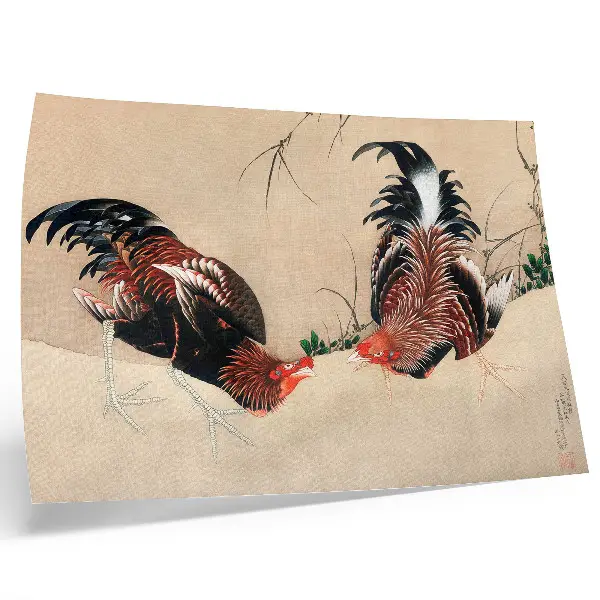 Poszter Katsushika Hokusai Kakasok című festménye 1838-ból