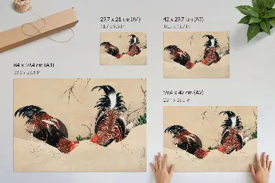 Poszter Katsushika Hokusai Kakasok című festménye 1838-ból