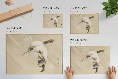 Poszter Katsushika Hokusai: Hálót hordozó halász a hóban (kb. 1821) nagy felbontásban