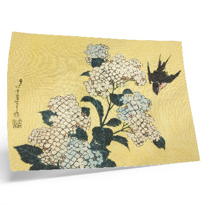 Poszter nyomtatás Hortenzia és a fecske (1833) – Hokusai színes fametszete