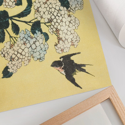 Poszter nyomtatás Hortenzia és a fecske (1833) – Hokusai színes fametszete