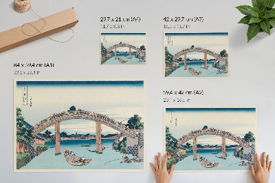 Vintage poszter Kilátás a Mannenbashi híd alól Fukagawában, 1985, Katsushika Hokusai