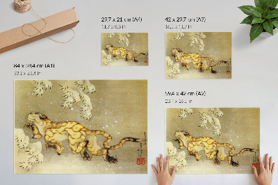 Poszter nyomtatás Katsushika Hokusai (1760–1849), Tigris a hóban. Függő tekercs, tinta és szín selyemre, 1849