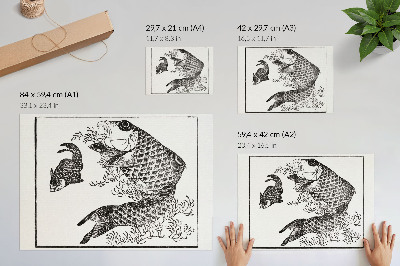 Poszter Hokusai pontyja, egy japán állatillusztráció