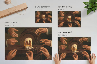 Vintage poszter Hét férfi kéz veszi körül a korsó sört