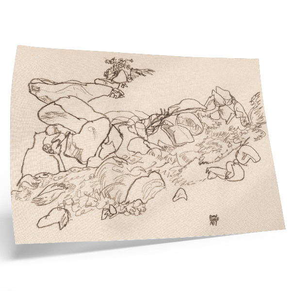 Poszter nyomtatás Egon Schiele Hegyi patak (1917) – vonalrajz a MET múzeum gyűjteményéből