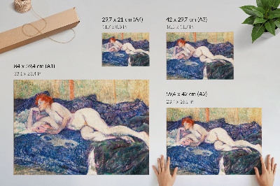 Vintage poszter Meztelen nő, melleket mutogatva, Henri de Toulouse-Lautrec erotikus alkotása