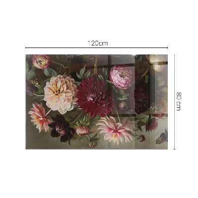 Kandalló alátét üveg téglalap alakú Virágcsokor részletesen