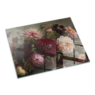 Kandalló alátét üveg téglalap alakú Virágcsokor részletesen