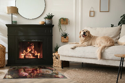 Kandalló alátét üveg téglalap alakú Virágcsokor részletesen