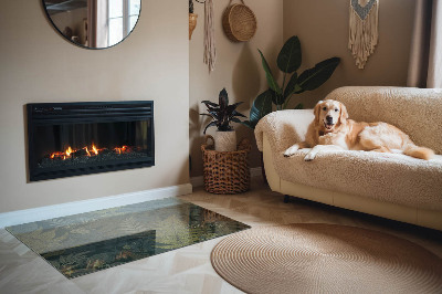 Kandalló alátét téglalap alakú Növényi motívumok pillangókkal