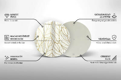 Üveg alátét gyertyákhoz kerek Line-art levélminta