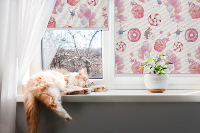 Függöny roló Rózsaszín lufik, fánkok és nyuszik