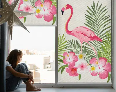 Ablakra szerelhető roló flamingók a levelek között mintával