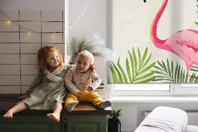Ablakra szerelhető roló flamingók a levelek között mintával