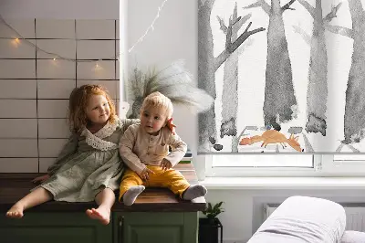Ablakra szerelhető roló szürke fák és vörös rókák mintával