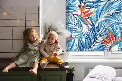 Ablakra szerelhető roló kék levelek mintával