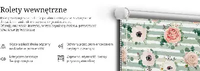 Ablakra akasztható roló rózsák zöld vízszintes csíkos mintával