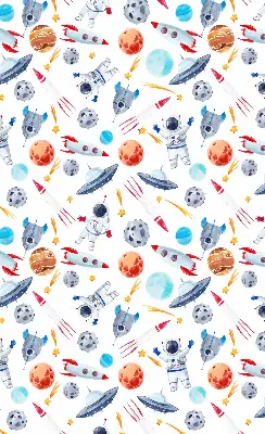 Ablakra akasztható roló rakéták, kozmonauták, bolygók és UFO-k mintával