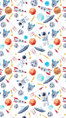 Ablakra akasztható roló rakéták, kozmonauták, bolygók és UFO-k mintával