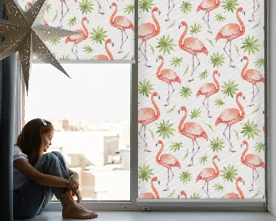 Ablakra szerelhető roló flamingó és levelek mintával