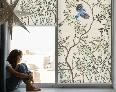 Ablakra szerelhető roló madarak a fán mintával