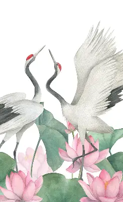 Ablakra akasztható roló daruk a liliomokban mintával