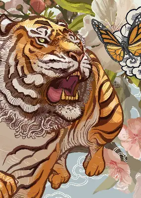 Sötétítő roló tigris virágokban mintával