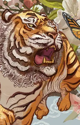 Sötétítő roló tigris virágokban mintával
