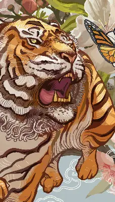 Sötétítő roló tigris virágokban mintával