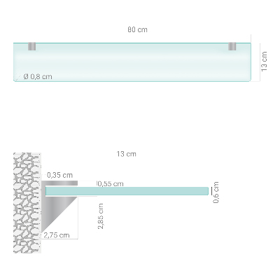 Fürdőszobai üvegpolc félig áttetsző kivitelben