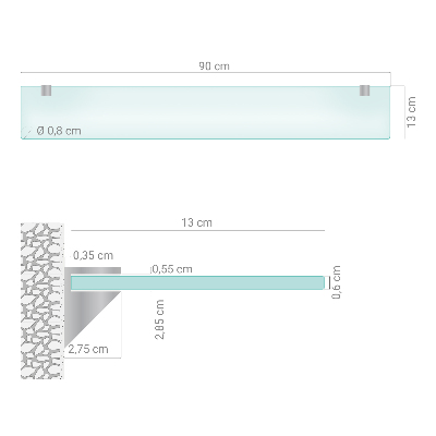 Fürdőszobai üvegpolc félig áttetsző kivitelben
