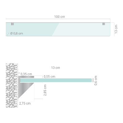 Fürdőszobai üvegpolc félig áttetsző kivitelben