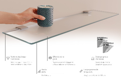 Fürdőszobai üvegpolc félig áttetsző kivitelben