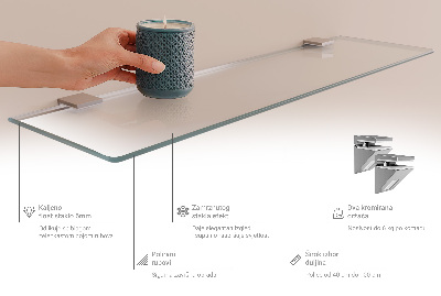 Fürdőszobai üvegpolc félig áttetsző kivitelben