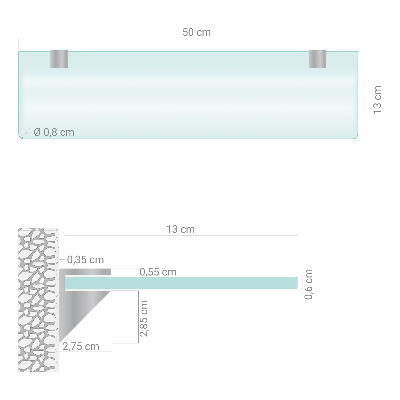 Fürdőszobai üvegpolc félig áttetsző kivitelben