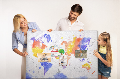Nagyméretű parafatábla A világ akvarell térképe