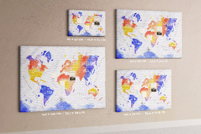 Nagyméretű parafatábla A világ akvarell térképe