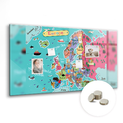 Színes mágneses tábla Európa térképe