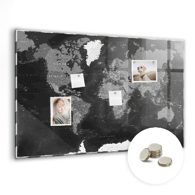 Színes mágneses tábla Fekete világtérkép