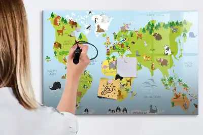 Világtérkép állatokkal mágneses tábla filctollal