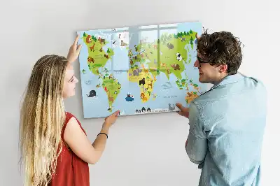 Világtérkép állatokkal mágneses tábla filctollal
