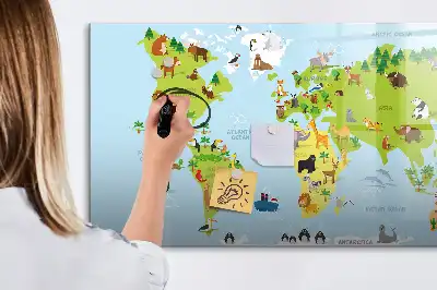 Világtérkép állatokkal mágneses tábla filctollal