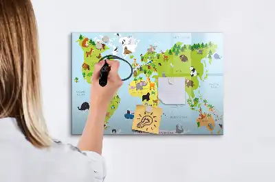 Világtérkép állatokkal mágneses tábla filctollal