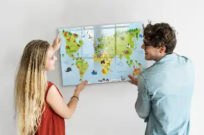 Világtérkép állatokkal mágneses tábla filctollal