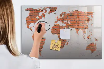 Mágneses világtérkép téglás mintával írható filctollal
