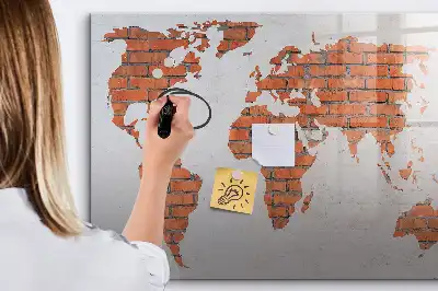 Mágneses világtérkép téglás mintával írható filctollal
