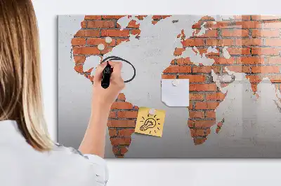 Mágneses világtérkép téglás mintával írható filctollal