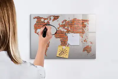 Mágneses világtérkép téglás mintával írható filctollal